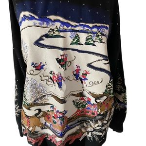 Vintage Nutcracker Christmas Sweater Happy Holidays Ice Skating Santa 1992